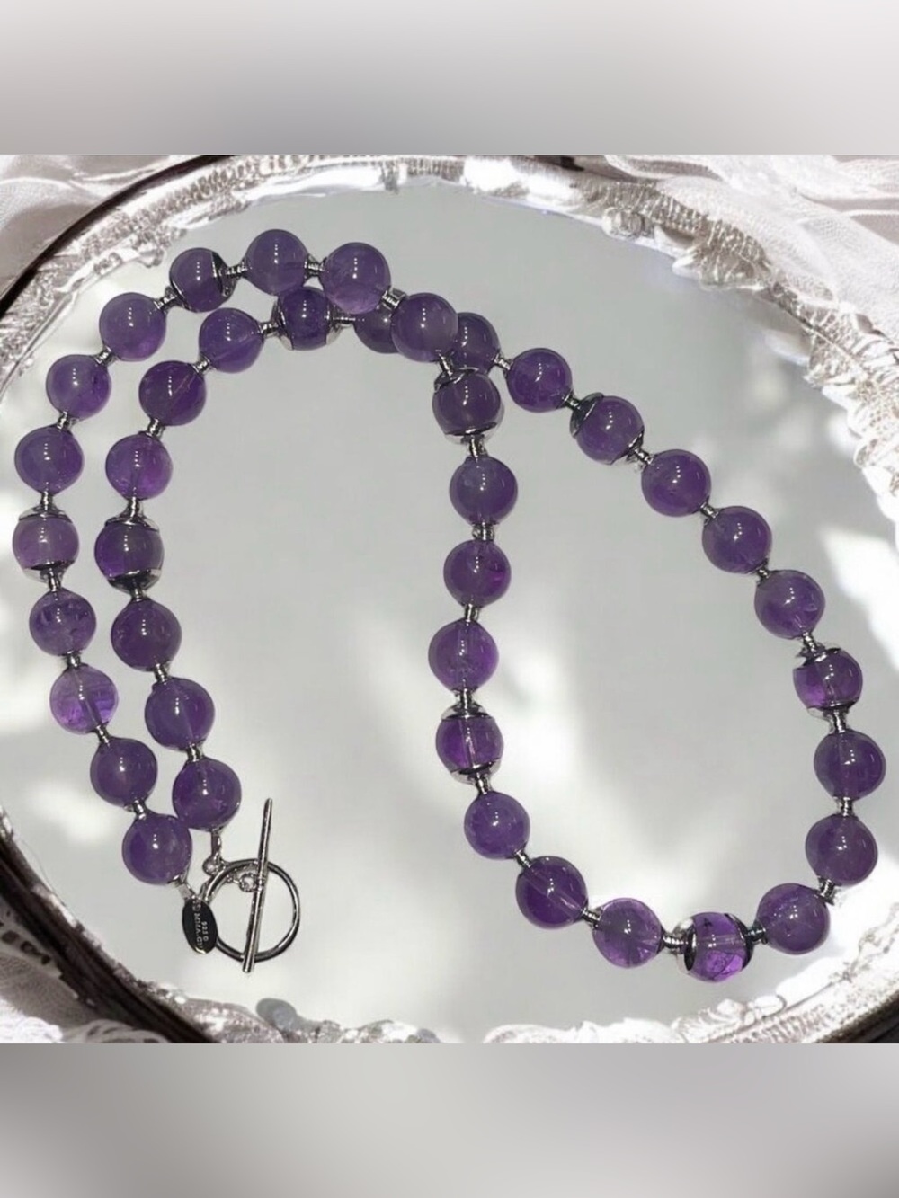 Signed MMA CA Amethyst & 925 Sterling Silver Toggle Necklace